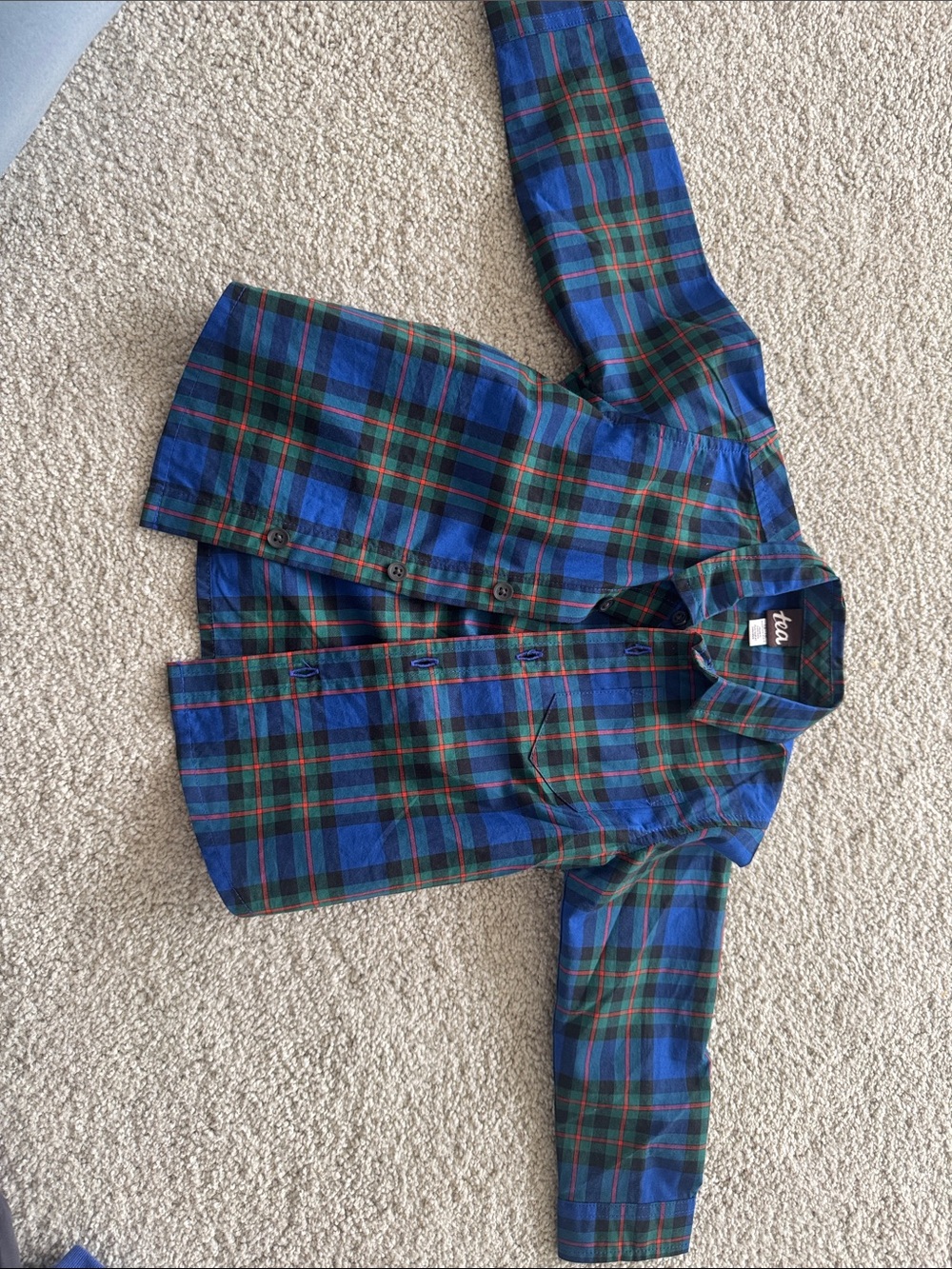 Tea Collection Blue and Green Plaid Button-Down Shirt